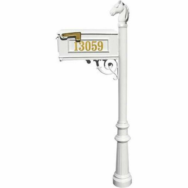 Lewiston Mailbox Post System with Fluted Base & Horsehead Finial White LMCV-801-WHT